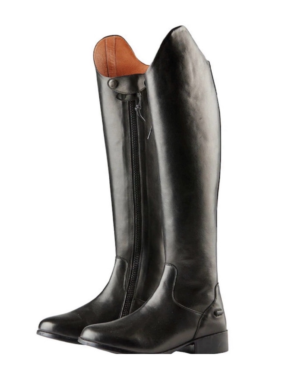 Women's Tall Black Leather Zip Riding Boots - Wide Calf